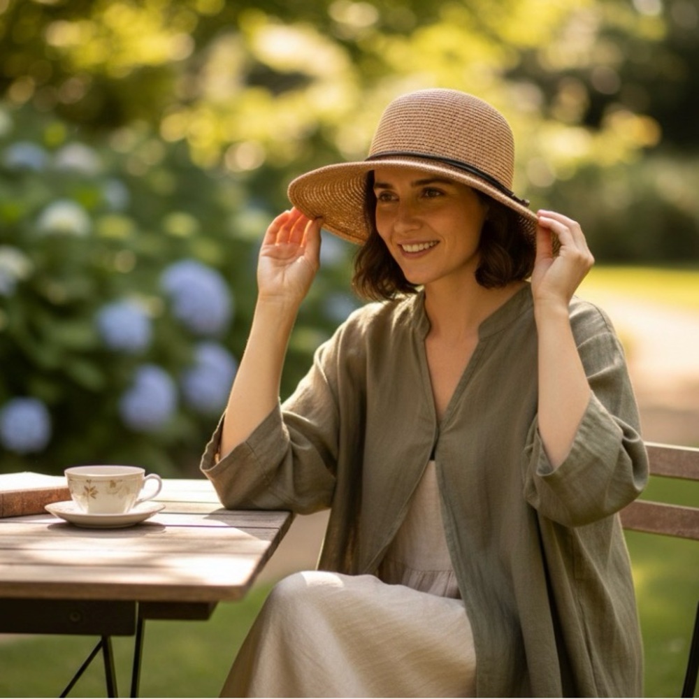 Scala Raffia Straw Sun Hat Wide Brim Leather Chin Cord One Size